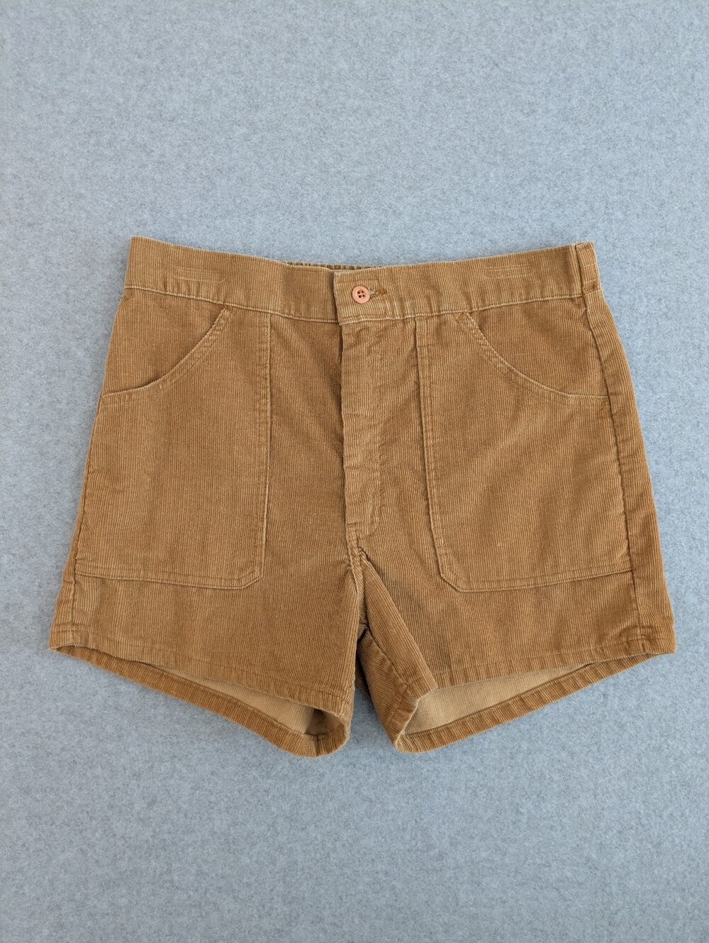 Vintage 70s Brown Corduroy Shorts Button Pocket High Rise Boho Surf Festival